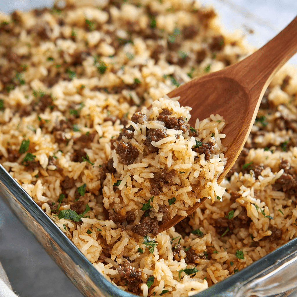 French Onion Ground Beef and Rice Casserole Recipe - Recipe Image