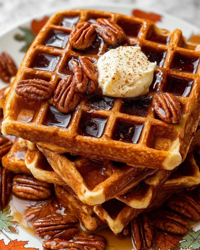 Pumpkin Waffles with Maple Pecan Topping Recipe