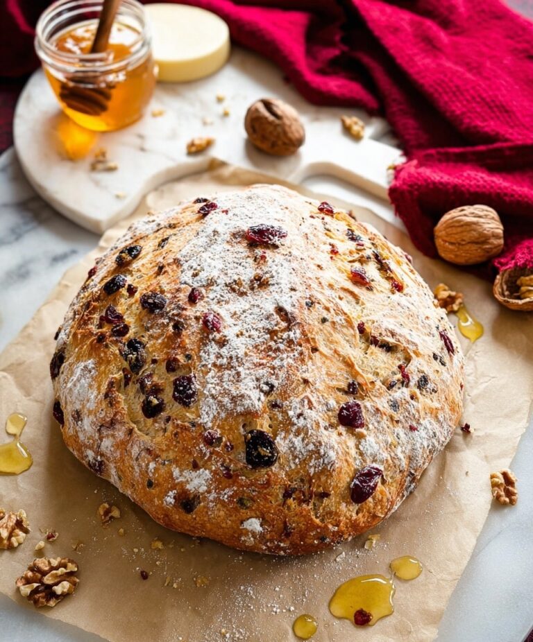 No-Knead Cranberry Walnut Bread with Honey Recipe