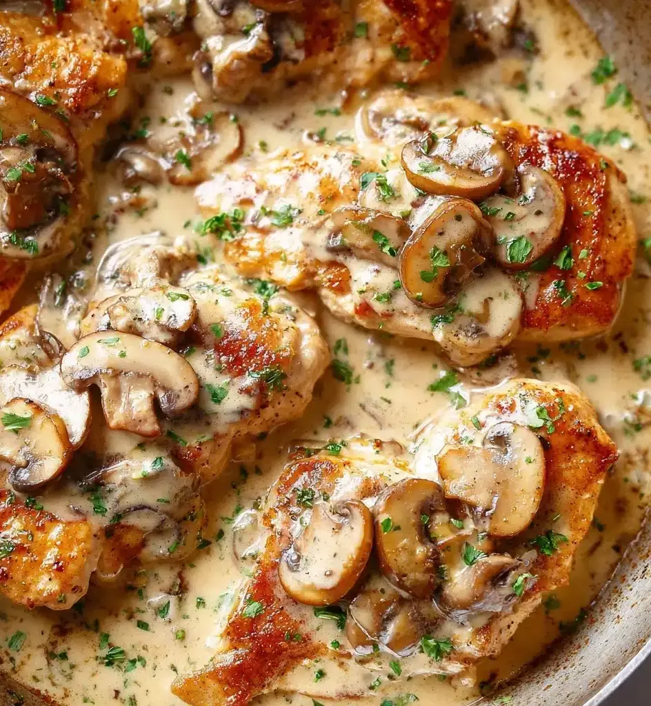 Creamy Garlic Mushroom Chicken Thighs Recipe