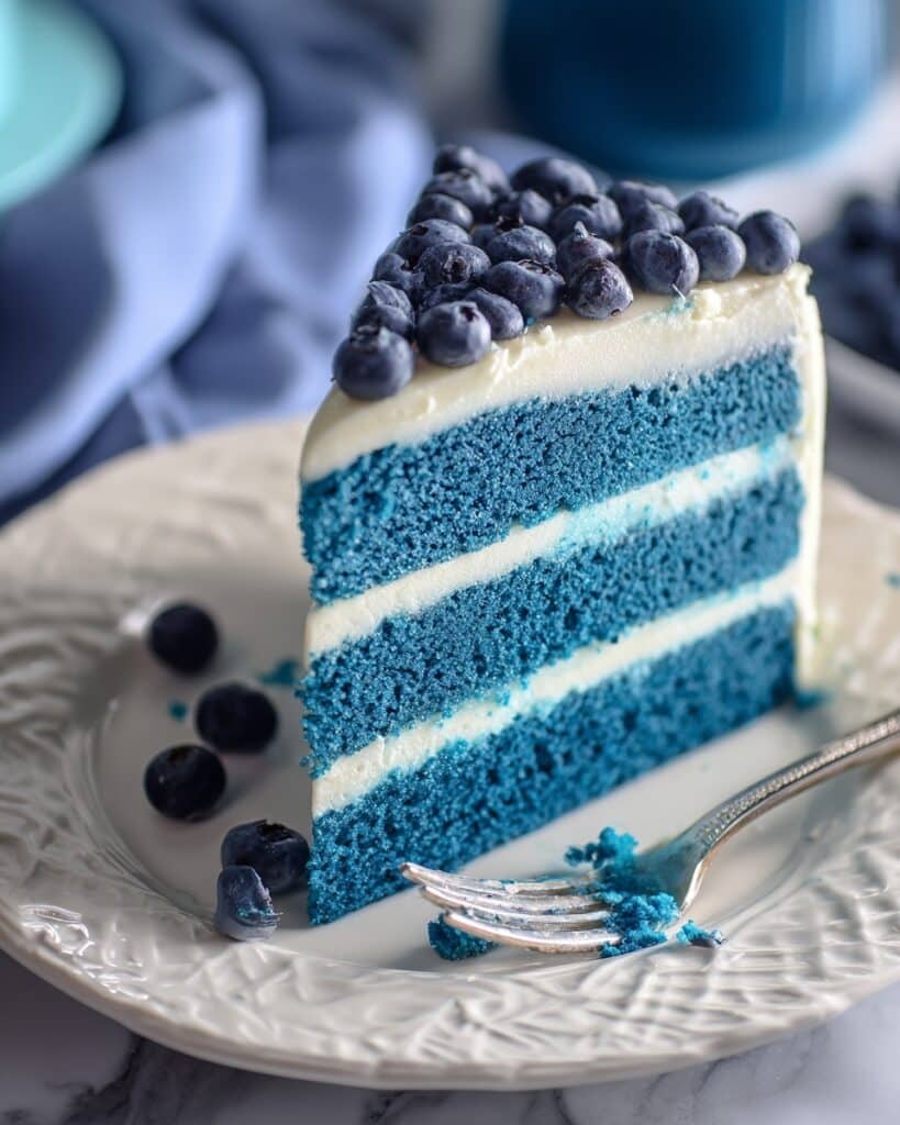 Blue Velvet Cake with Cream Cheese Frosting and Fresh Blueberries Recipe