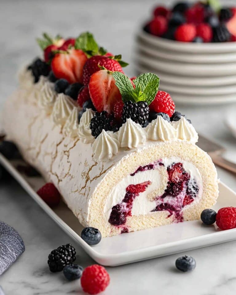 Berry Meringue Roulade with Mascarpone and Fresh Berries Recipe