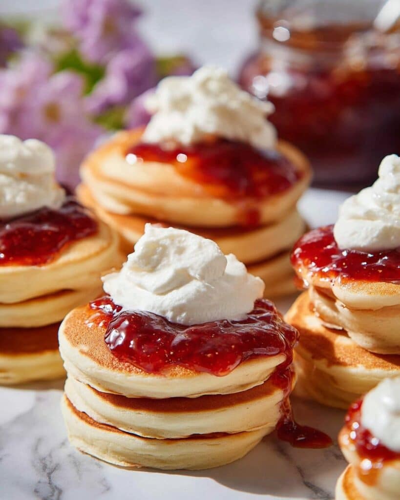 Pikelets with Strawberry Jam and Whipped Cream Recipe