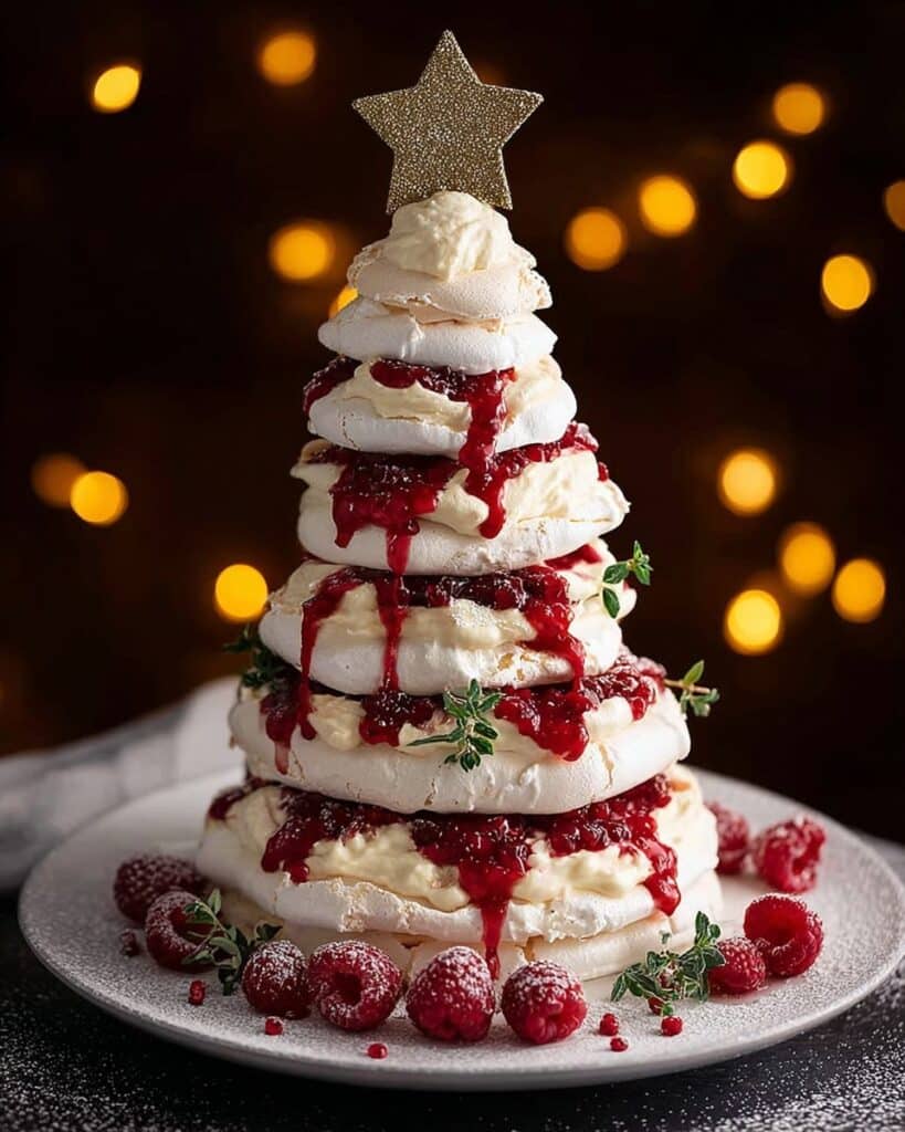 Festive Pavlova Christmas Tree with Berries and Rosemary Recipe