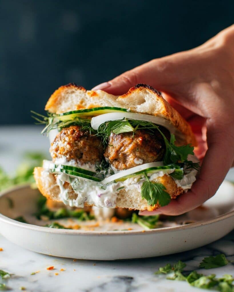 Ginger Chicken Meatball Sandwiches with Fresh Herbs and Spicy Chili Crisp Recipe