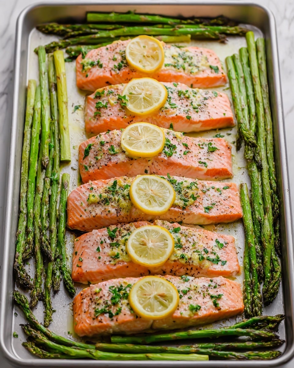 A white plate holds one piece of cooked salmon with a soft pink color, flaky texture, and light seasoning with small green herbs sprinkled on top. A thin slice of grilled lemon with slightly browned edges rests on the salmon piece near the top right. On the left side of the plate, there are seven bright green asparagus stalks with a shiny, cooked look and slightly darker tips. A silver fork touches the bottom left corner of the salmon, pulling apart the tender flakes. The background is a white marbled surface. photo taken with an iphone --ar 4:5 --v 7