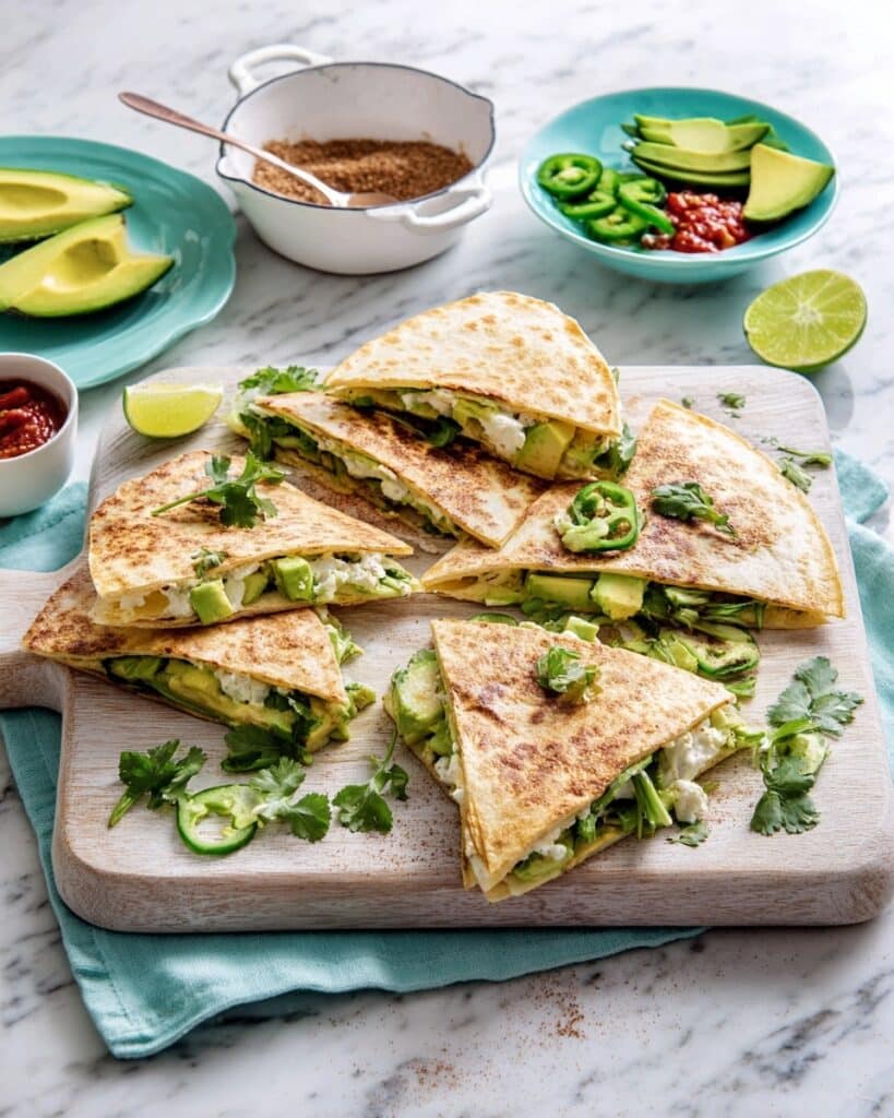 Spicy Avocado, Egg, and Three Cheese Quesadillas Recipe