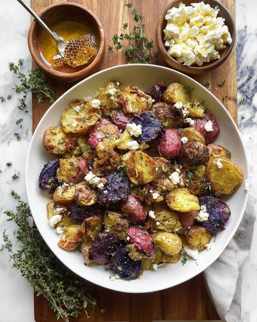 Crispy Smashed Potatoes with Feta, Salsa Verde, and Hot Chili Honey Recipe