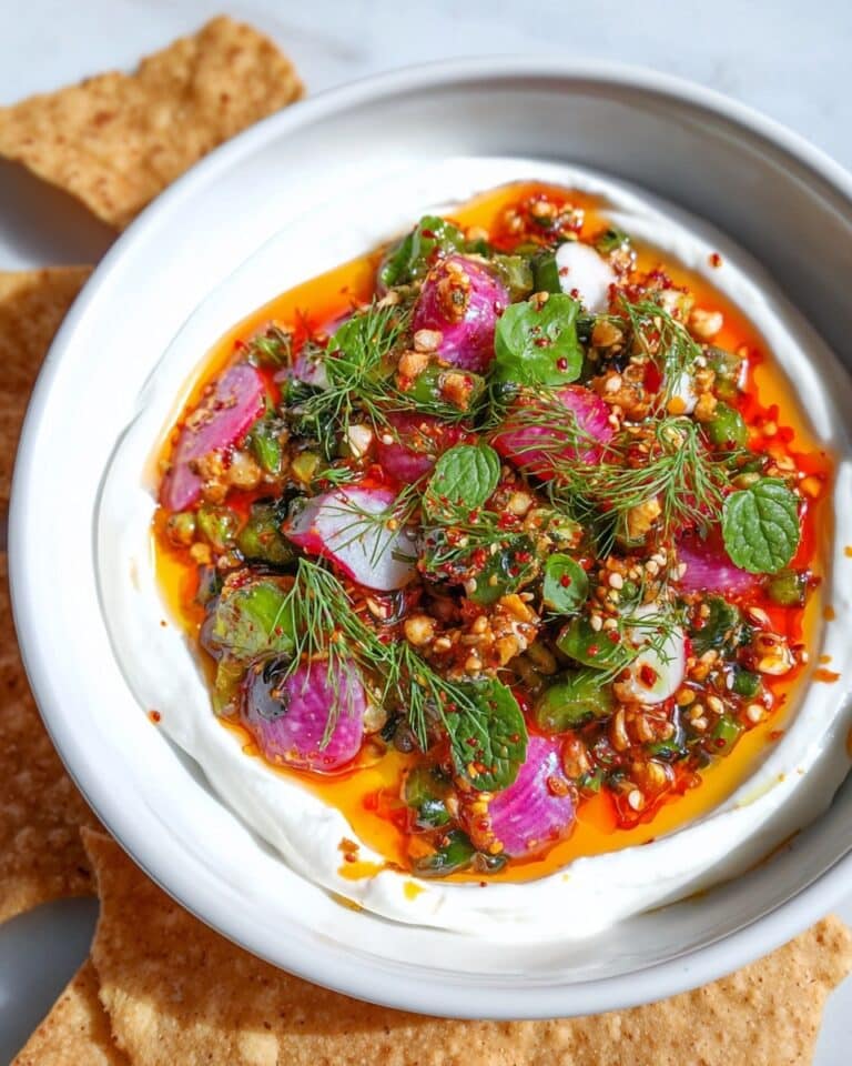 Labneh Dip with Roasted Radishes, Herbed Oil, and Spiced Lavash Recipe