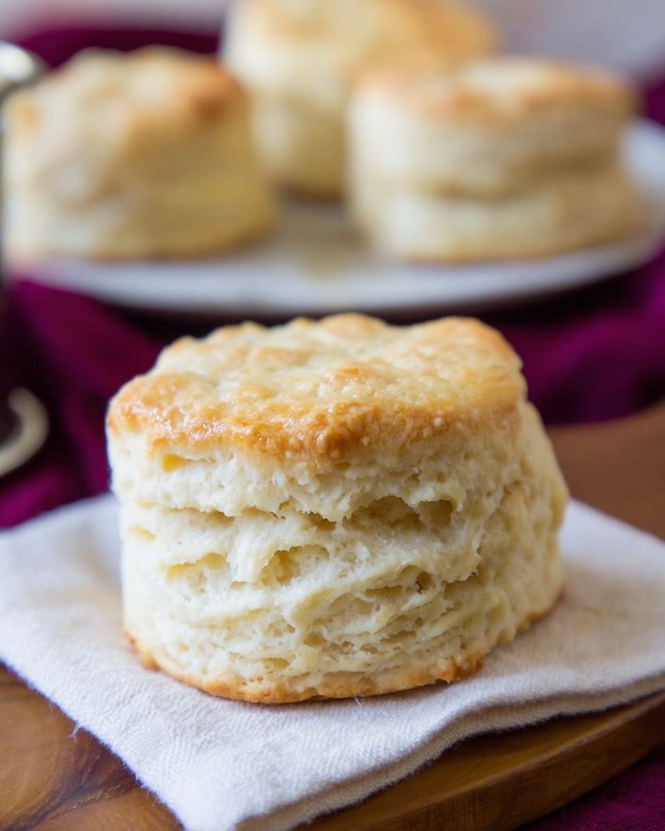 A close-up of a flaky biscuit resting on a soft white cloth on a white marbled surface, showing its many layers with a light golden-brown top and a pale beige inside that looks soft and airy, with subtle cracks and texture highlighting its fluffiness. Photo taken with an iphone --ar 4:5 --v 7