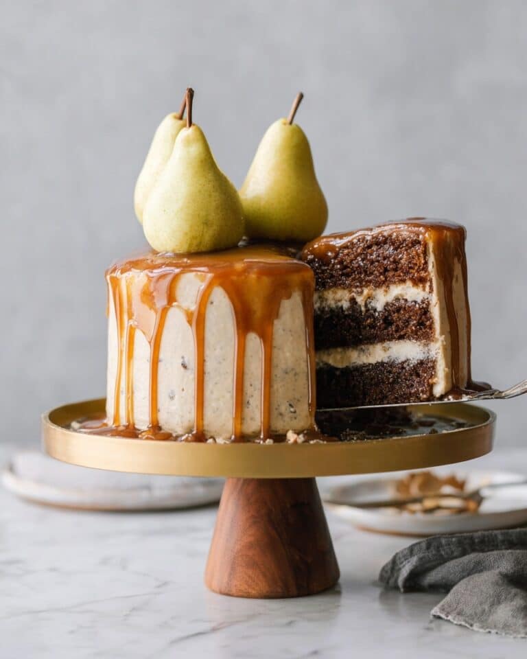 Spiced Pear Cake with Brown Butter Buttercream and Chai Salted Caramel Recipe