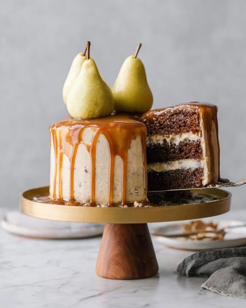 Spiced Pear Cake with Brown Butter Buttercream and Chai Salted Caramel Recipe