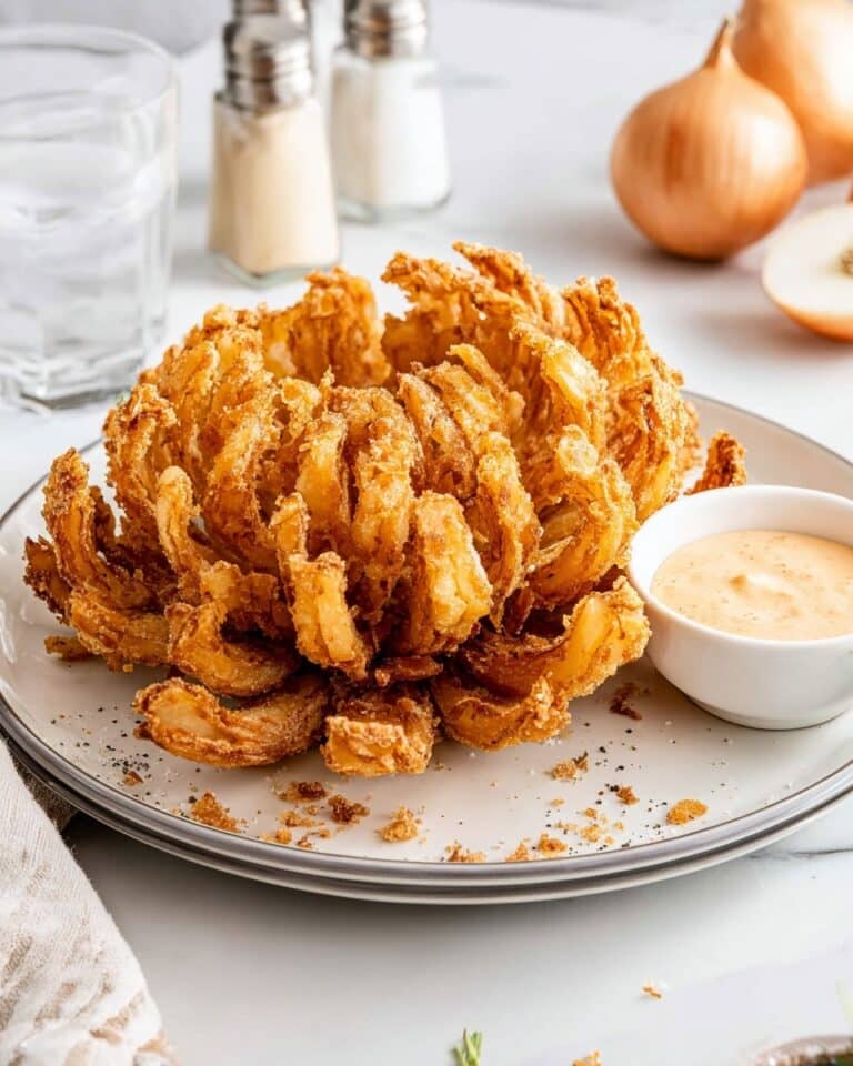 Crispy Fried Onion Blossom with Spicy Dipping Sauce Recipe