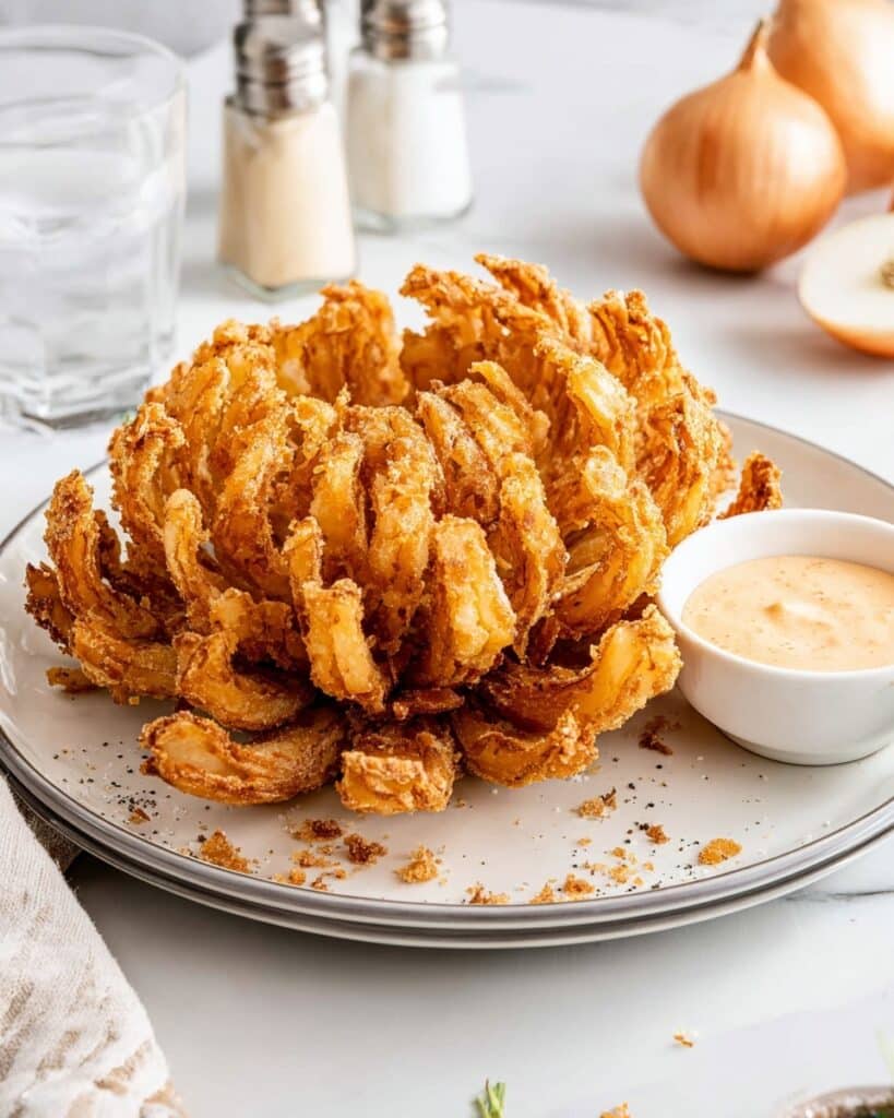 Crispy Fried Onion Blossom with Spicy Dipping Sauce Recipe