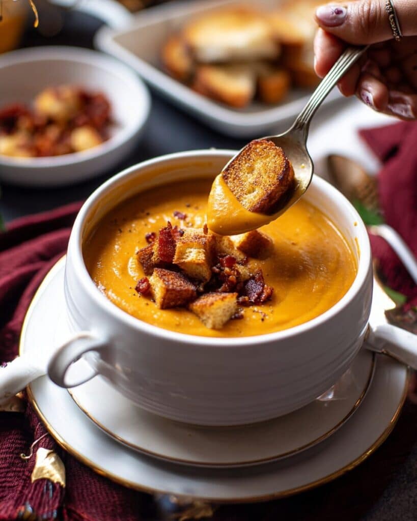 Roasted Sweet Potato Soup with Pancetta and Coconut Milk Recipe