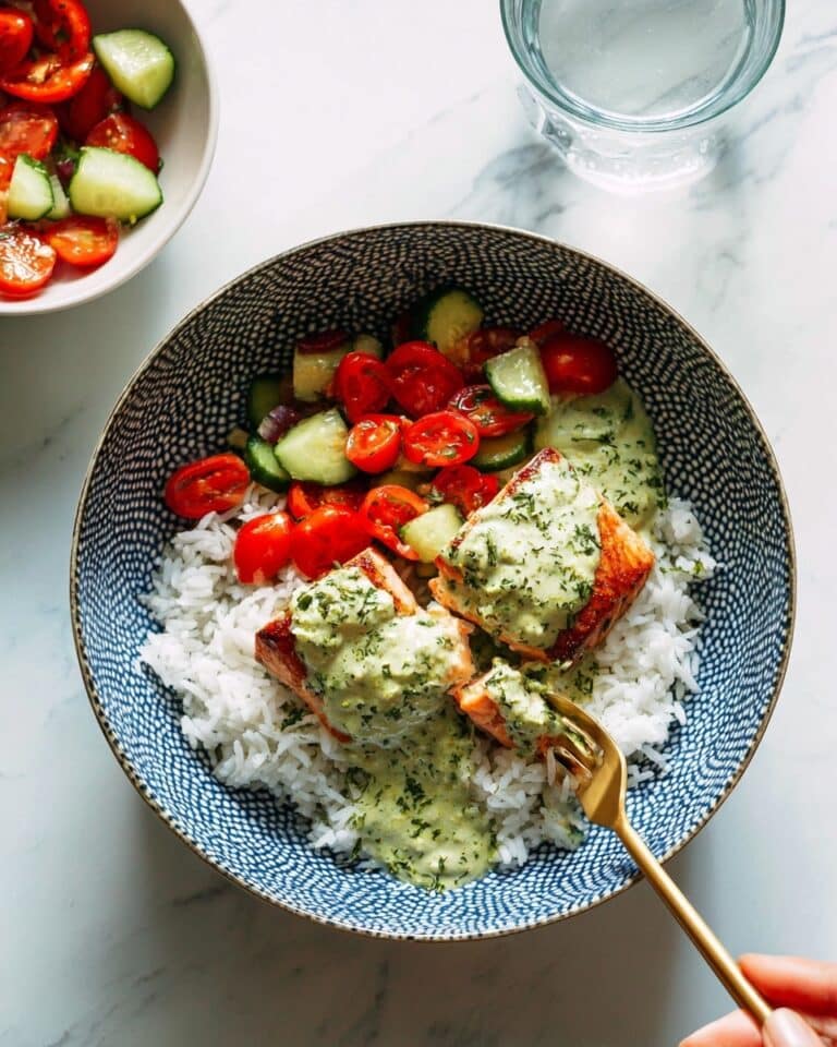 Salmon with Basil Sauce and Tomato Salad Recipe